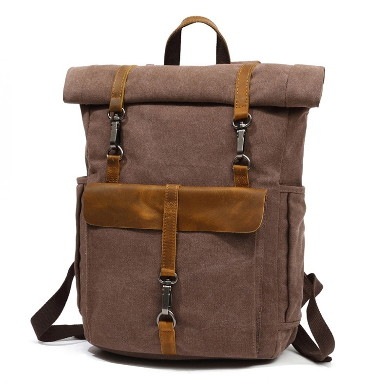 Canvas Leather Backpacks 16" Laptop Daypack for Traveling Teenager Back Pack Student Computer Rucksacks