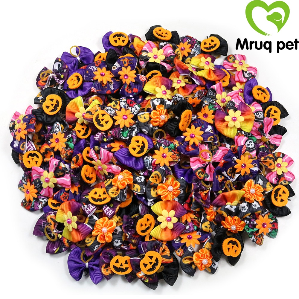 10 stuks haarstrikken voor hondenpuppy's, gemengd met schattige pompoen/bloemen, hondenhaaraccessoire, hondenverzorgingsstrikken met elastiekjes, huisdierbenodigdheden