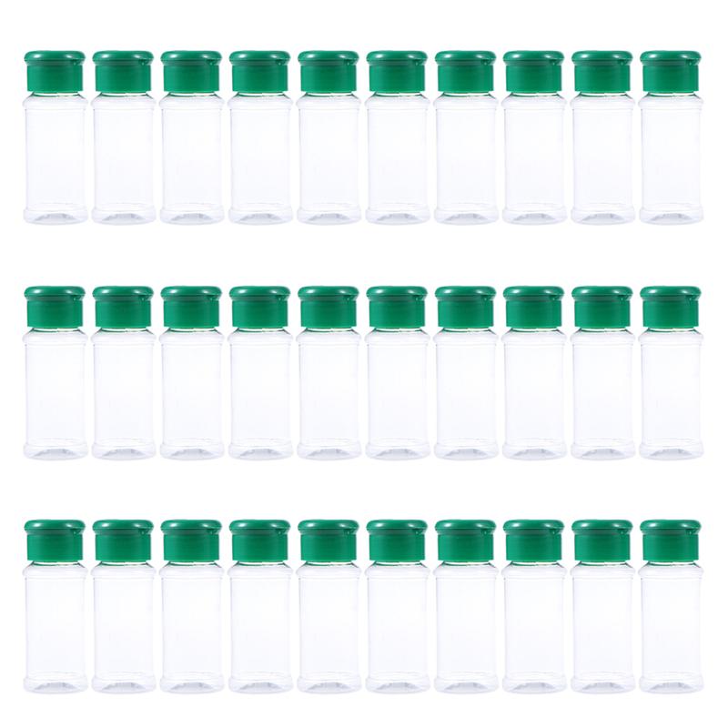 10/12/24/30/40Pcs Kruiden Fles Plastic Spice Pot Peper Shakers Zout Jar Kruiderij flessen Voor Barbecue (Groen/Rood/Zwart): Green-30pcs