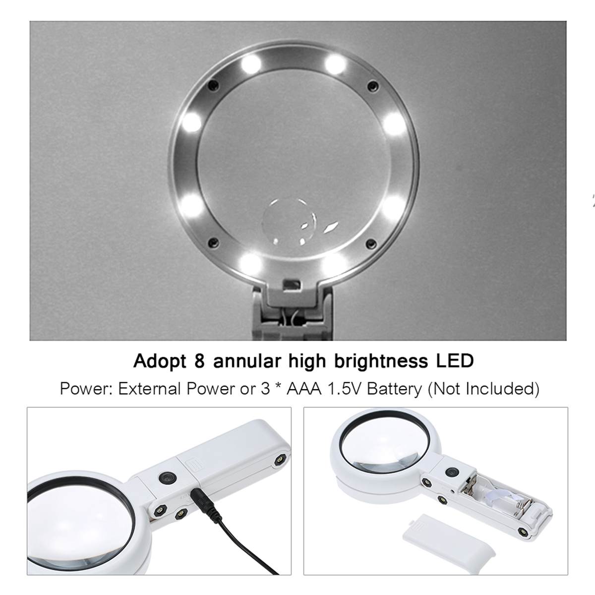 5X 11X Folding Lamp Lupa Loupe Magnifier Reading Portable Handheld Illuminated Magnifying Glass With 8 LED Lights for Newspaper