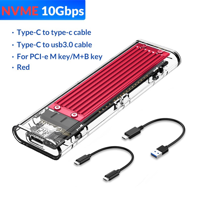 Orico m .2 ssd deksel nvme ssd kabinett m .2 til usb typec gjennomsiktig harddiskboks til nvme pcie m nøkkel  m2 2230 2242 2260 2280 ssd: Nvme  - 10 gbps rødt