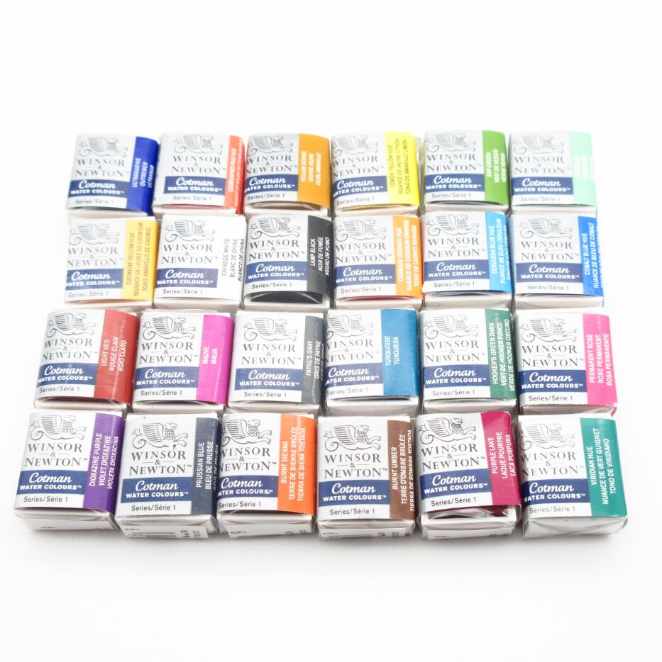 Winsor & newton cotman solid akvarellmaling halvpanne 40 farger blå akvarellpensler