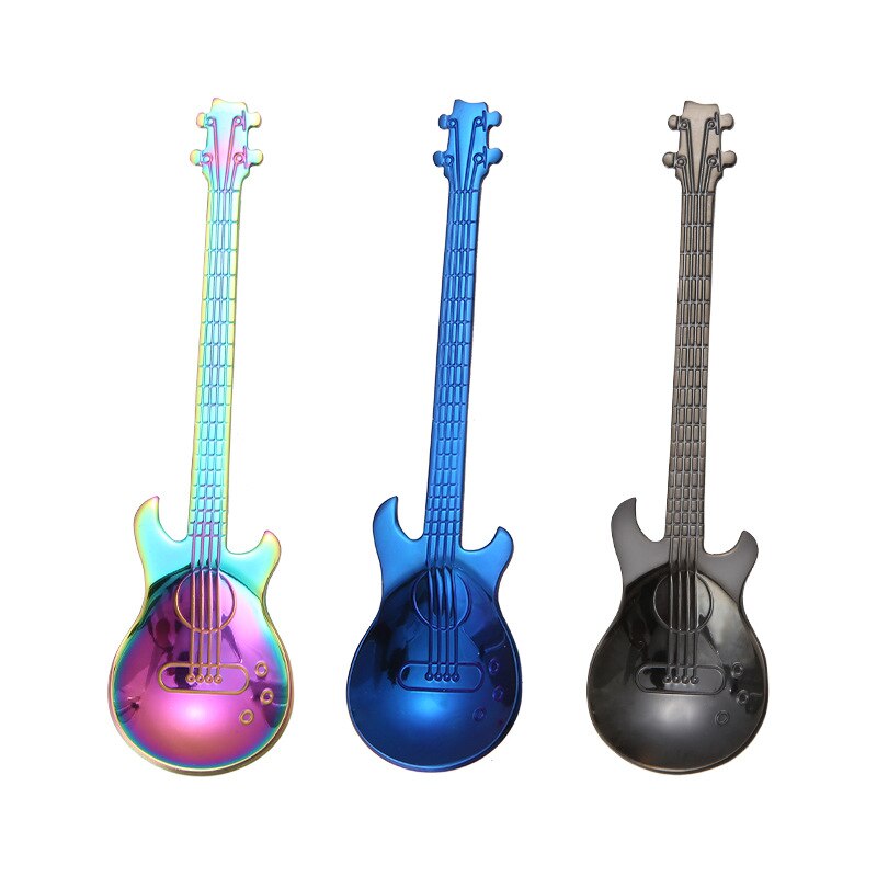 Cuillère à café en forme de guitare en acier inoxydable, accessoires de cuisine, pour le lait, la crème glacée, le thé, 12Cm, 1 pièce