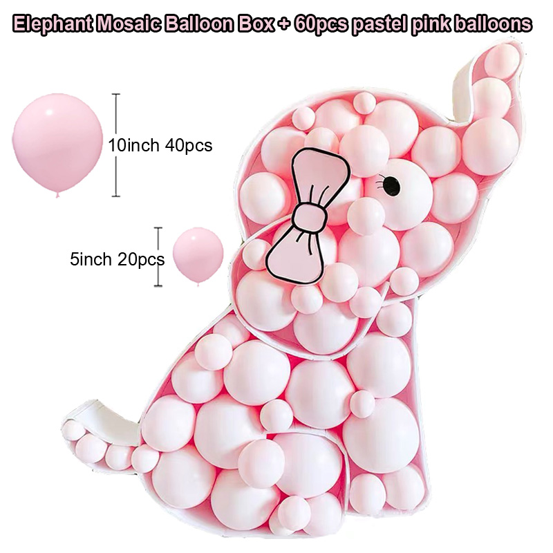 110cm Elephant Shape Mosaic Balloon Frame DIY Mosaic Filling Box Baby Shower Kids Birthday Party Wedding Jungle Safari Backdrop: ROSE RED