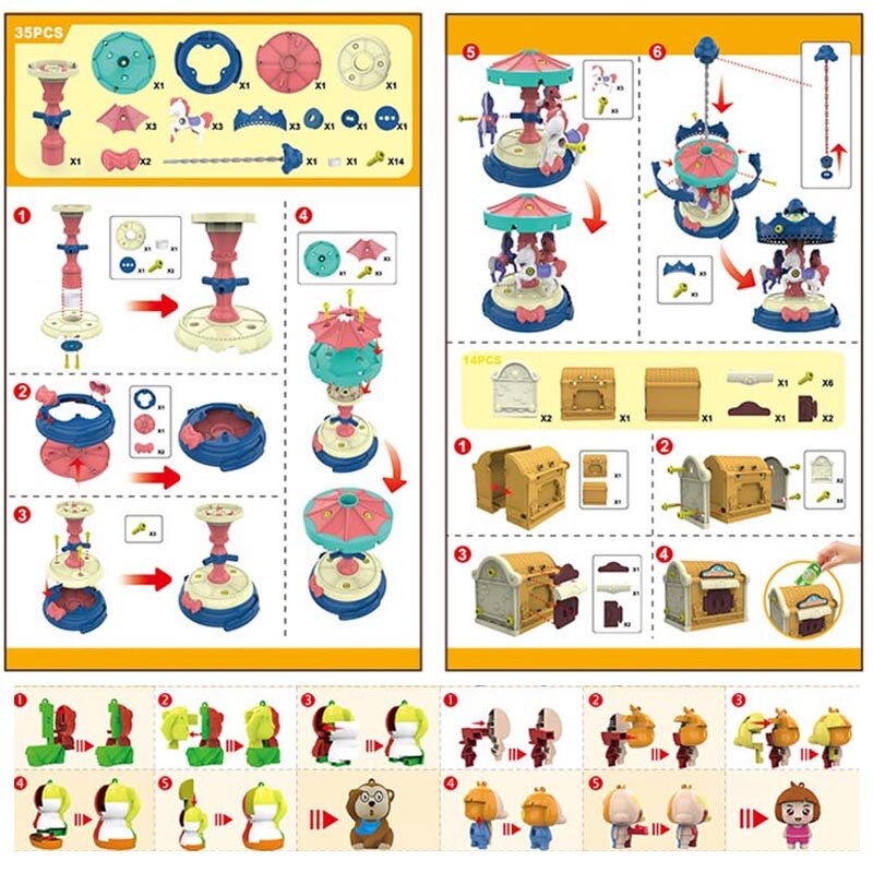 1:12 Carrousel Bosdier Familie Vroeg Leren Puzzel Achtbaan Pretpark Model Schroef Montage Pakket Speelgoed