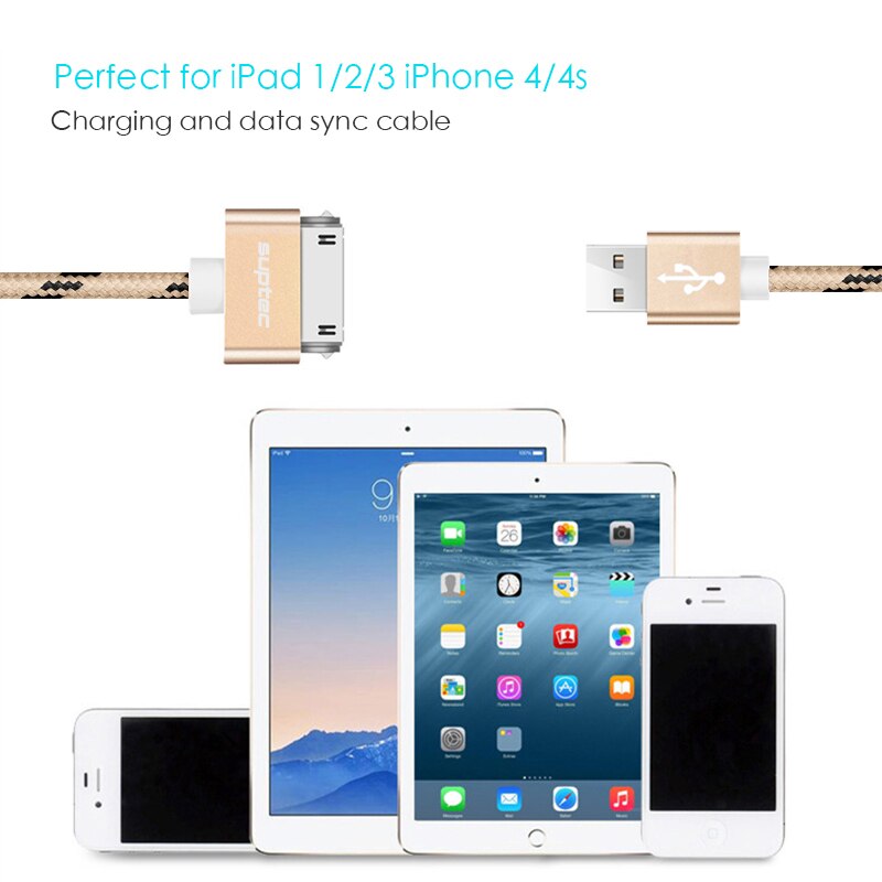 Suptec voor iphone 4 4s 3gs 3g ipad 1 2 3 ipod nano touch 30- pins usb-kabel snel opladen originele opladeradapter datasynchronisatiekabel