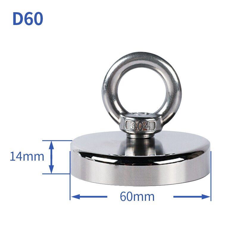 D60 Vissen Magneet Ronde Neodymium Magneet Haak Salvage Magneet Zee Vissen Apparatuur Houder Trekken Montage Pot Met Ring