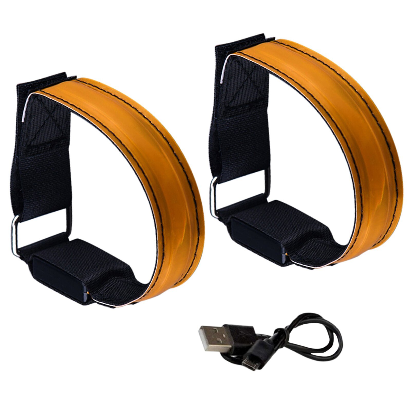 Reflecterende Armband Lopers Wandelaars Running Light Oplaadbare Led Hand Strap 2Pc + 1Pc Usb Line Night Joggen Wandelen fietsen: Oranje