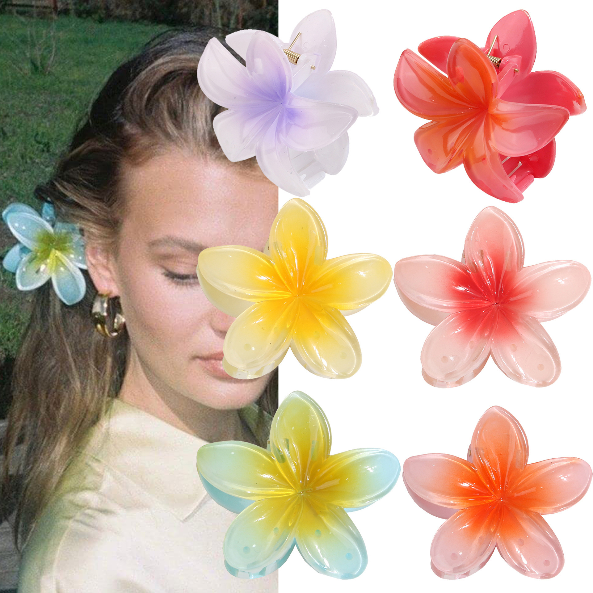 Vacation Egg Flower Hair Clips Hawaii Beach Claws Bohemian Hairpin for Girls