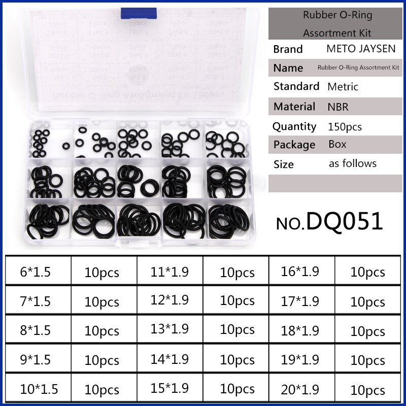 Juntas tóricas de sellado NBR de 6mm-20mm CS1.5mm, 225mm, 1,9mm, reemplazos duraderos de juntas Arandela de goma, 15 tamaños, DQ003, 2,4 unids/set PCP DIY: DQ051x1