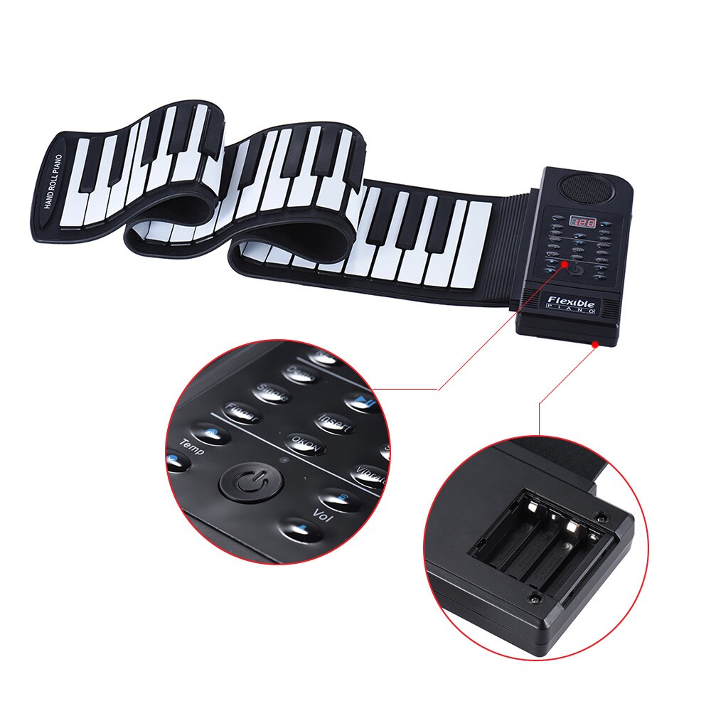 Bærbart silicium 61 taster ruller klaverelektronisk midi-keyboard op med indbygget højttaler