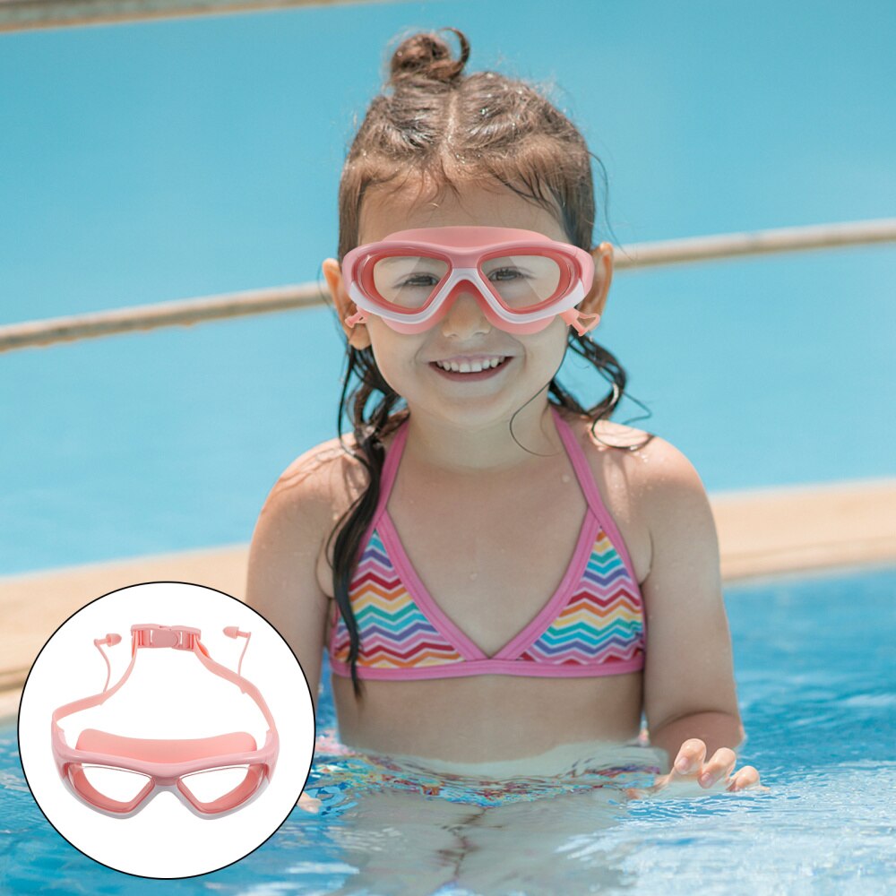 1Pc Zwemmen Goggle Zwemmen Bril Anti Fog Goggle Met Oordopjes Voor Kids: Pink