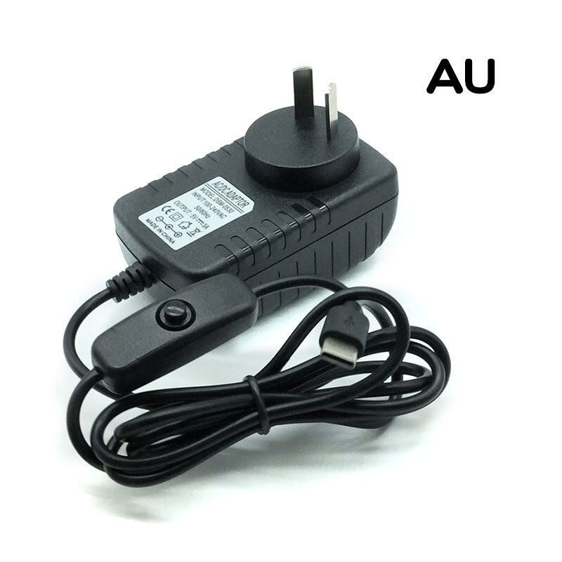 Himbeere Pi 4 Typ-C Netzteil 5V 3A Energie Adapter Mit an/aus Schalter EU UNS AU UK Ladegerät für Himbeere Pi 4 Modell B: AU