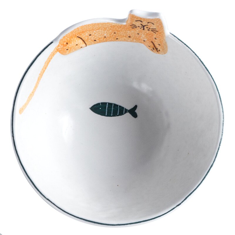 Handpainted Ceramic Cat Plates Bowl Spoon Sets Tableware