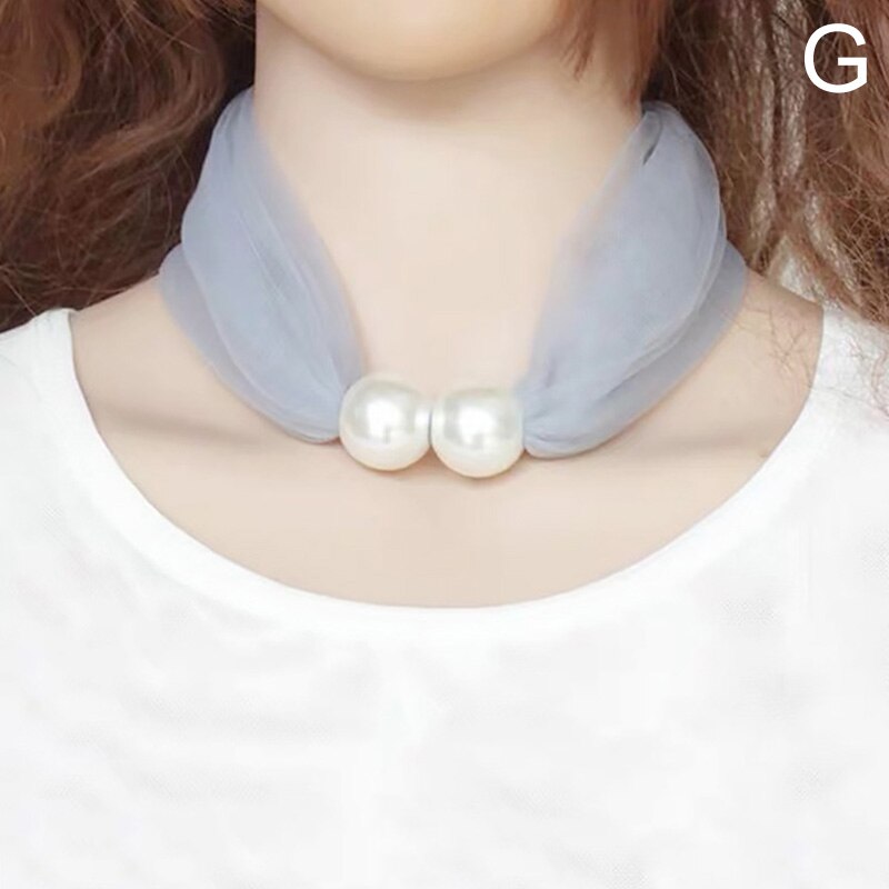 Lace Pearls Ring Scarf Ladies Korean Style Simple Mother's Day Pure Color Temperament 80*70CM Soft Spring Summer Scarf: G