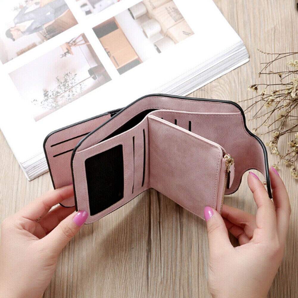 Moda kobiety PU skórzany zamek portfel portmonetka krótkie etui na karty skrzynia sprzęgła telefon