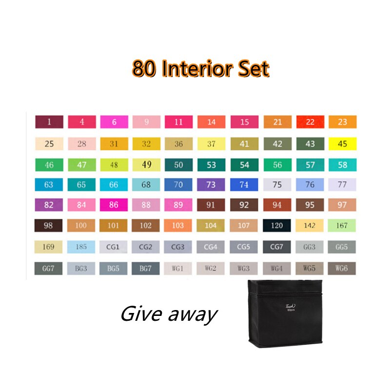 TOUCHNEW Markers Pen 168 colors Sketch Markers Alcohol Based Dual Head Brush Markers Pen For Drawing Manga Art Supplies Markers: 80 interior White