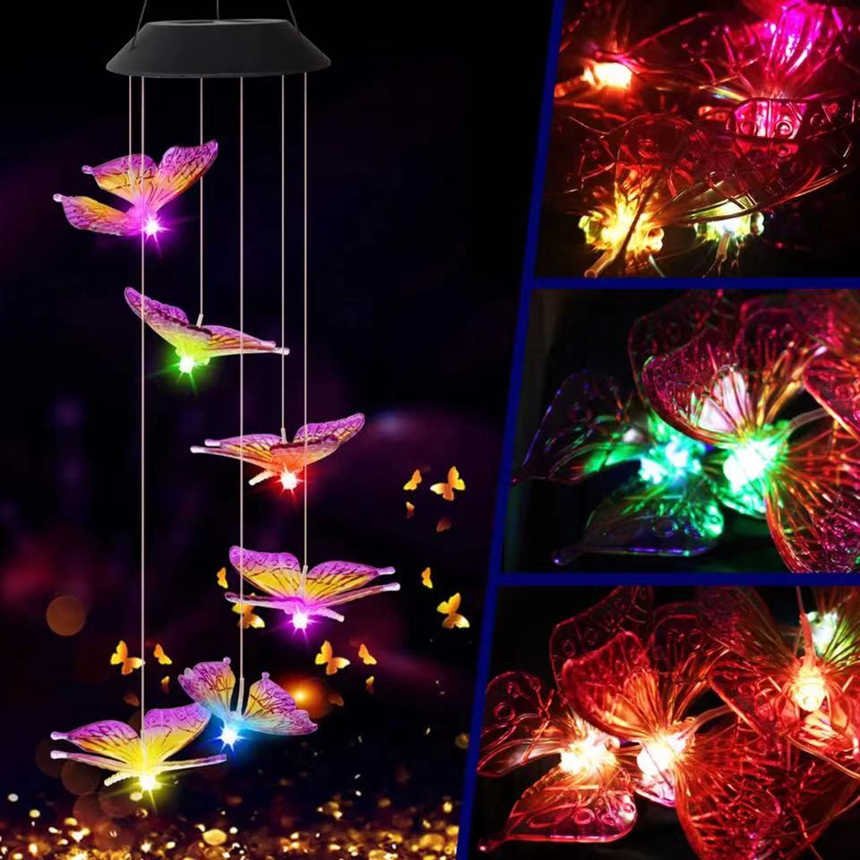 Luz solar dos sinos de vento do beija-flor, decoração exterior, decorações do quintal, sinos de vento memorial, luzes das decorações do dia das bruxas ao ar livre