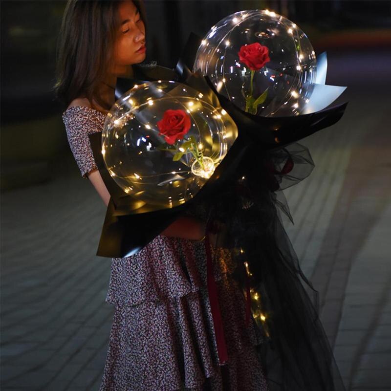 LED ballon lumineux Transparent rond mousse Rose Bouquet boule décoration fête mariage noël anniversaire fille Bobo S0E6