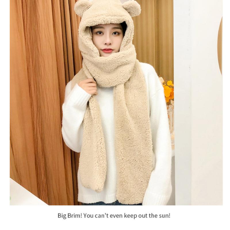 Oor Geïntegreerde Warme Muts Beanie Winter Hoeden Vrouwen Meisjes Schattige Beer Sjaal Dikke Warme Oor Winter Cap