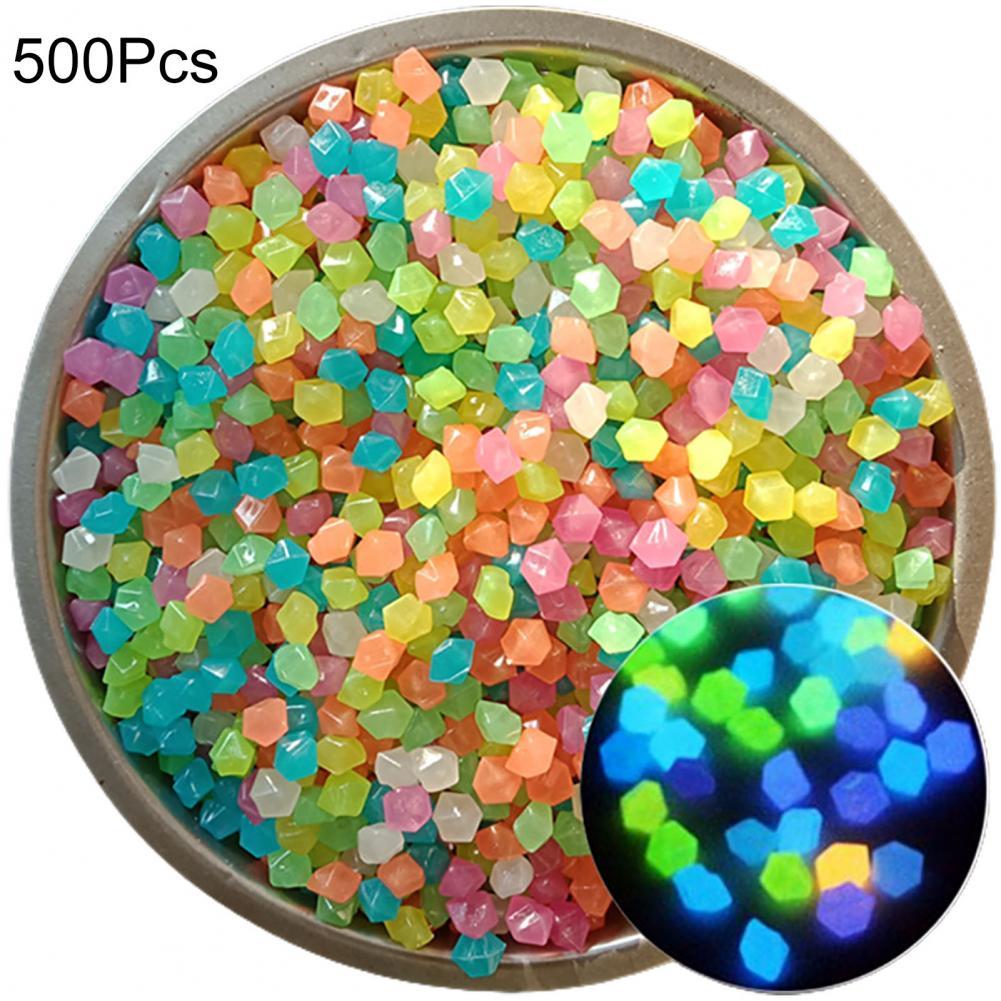 500Pcs Luminous Pebble Glowing Artificial Stone Glow in Dark Rhombus Luminous Rock	Fish Tank Decoration декор для аквариума: Mix Color
