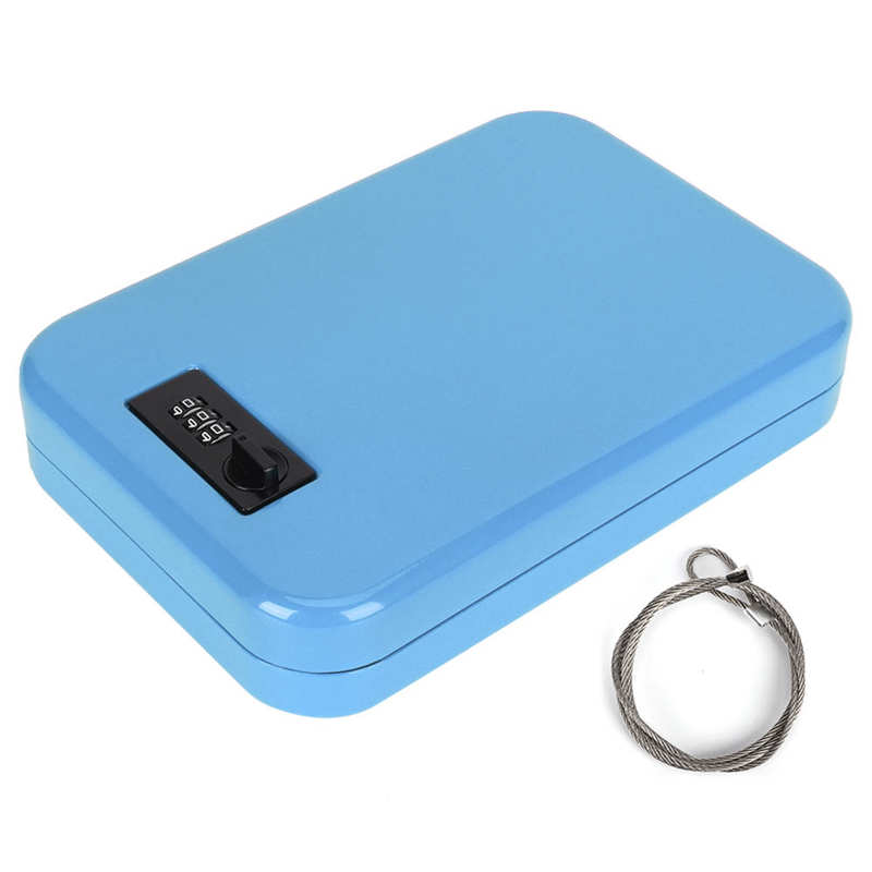 Mot de Passe mécanique Coffre-fort Portable Mini Mallette De Rangement Tôles D'acier À laminage à Froid Anti-vol Organisateur: Bleu