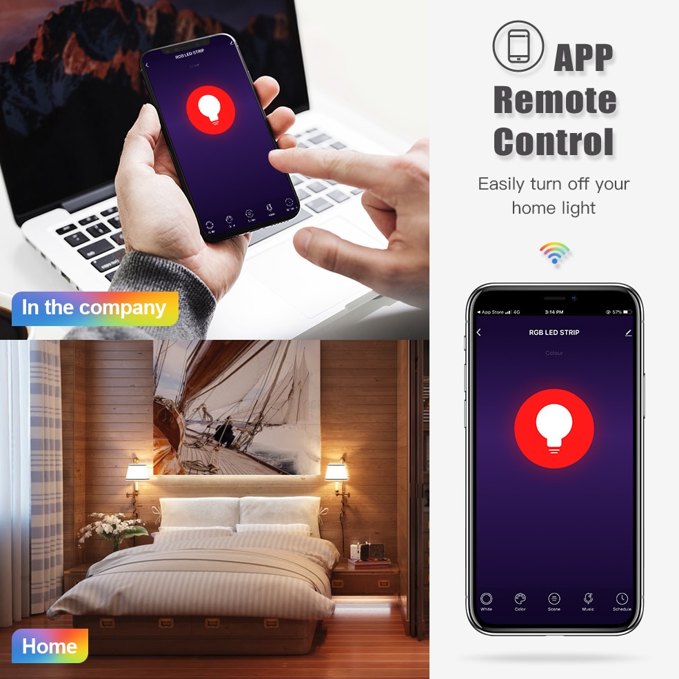 Wifi smart lyspære rgb + hvit + varm hvit  e27 led pære tuya smart life app dimbar stemmekontroll arbeid med alexa, google home