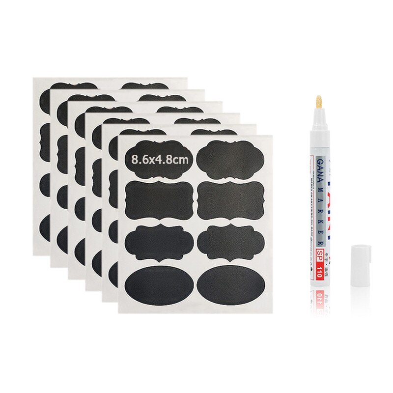 48pcs/set Removable Jam Jar Stickers Blackboard Sticker Craft Kitchen Labels Chalkboard Label Stickers Black Wall Spice Sticker: Default Title