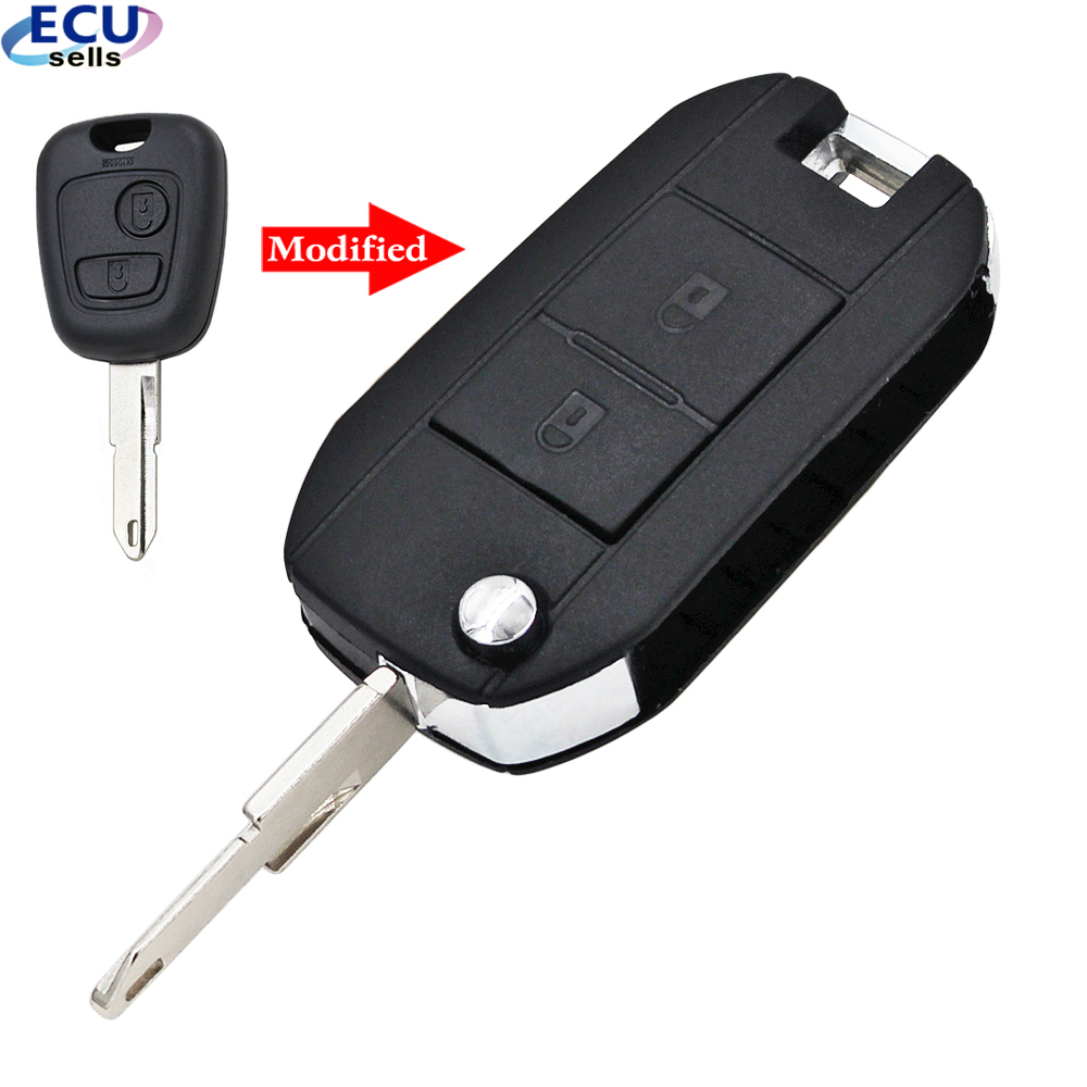 Modified Flip Folding Car Key Fob Shell For Peugeot 206 207 Remote 2 Button Key Case