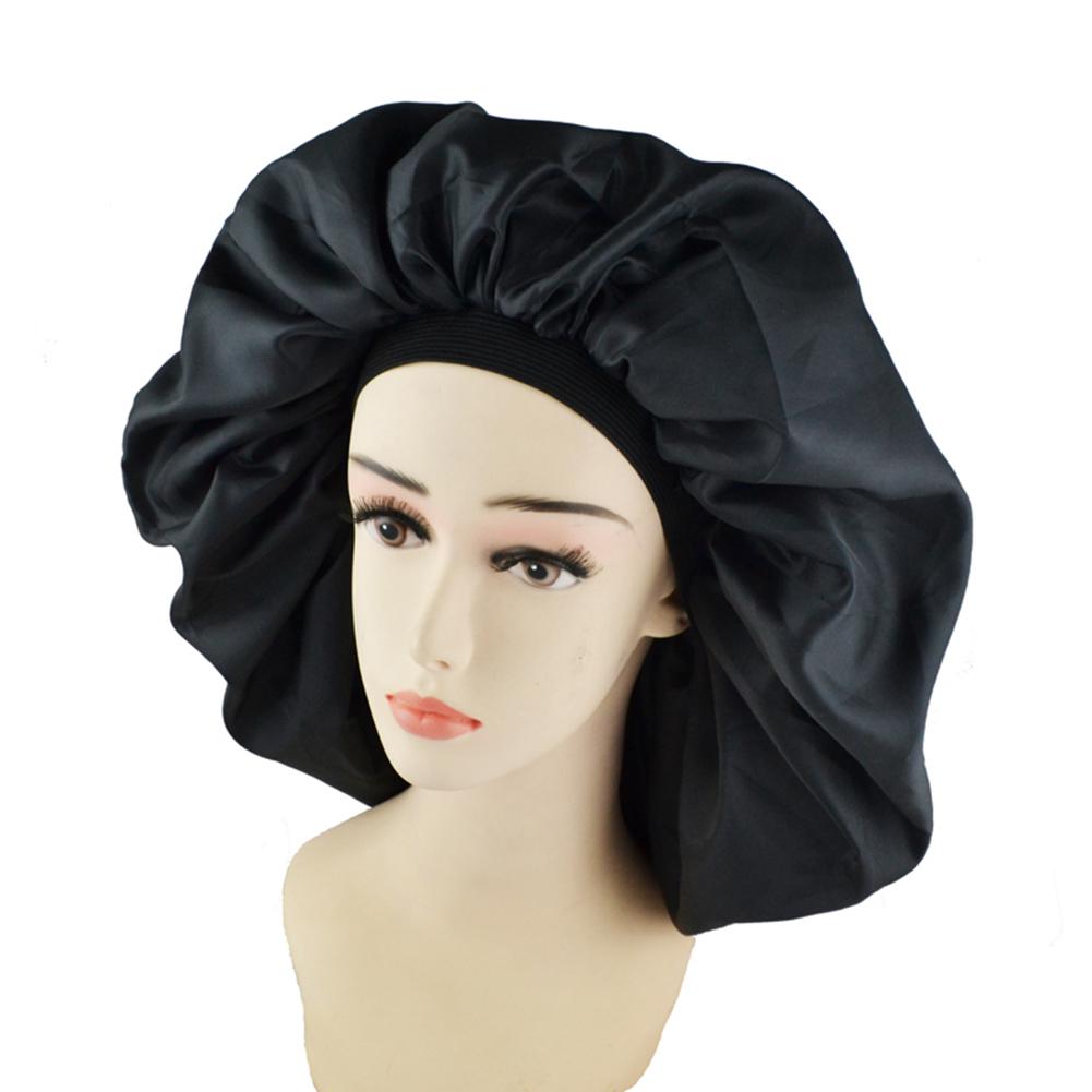 45cm ensfarvet lang hårpleje kvinder satin hætte kasket nattesøvn hat silke hoved wrap juster badehætte