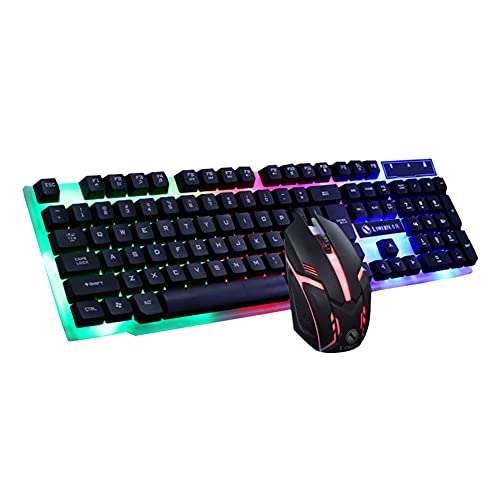 Luminous Game Suspension Metal Ergonomic Keyboard Mouse Combos Notebook Desktop Mechanical Feel Gaming Keyboard and Mouse: DZ1912003Black
