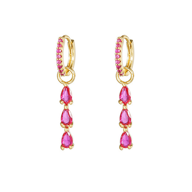 Pendiente de aro de gota de agua de acero inoxidable con circonita roja y rosa de lujo para mujer, joyería Huggie chapada en oro de 18 quilates, pendientes para mujer: Color amarillo dorado claro