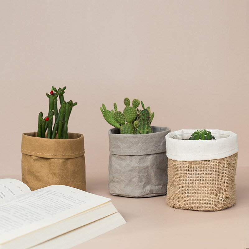 Sac de rangement en papier Kraft, boîte de rangement de pots de fleurs, sacs de fruits et légumes, sac de plantes de bureau, sac de rangement de cosmétiques, porte-stylo ins