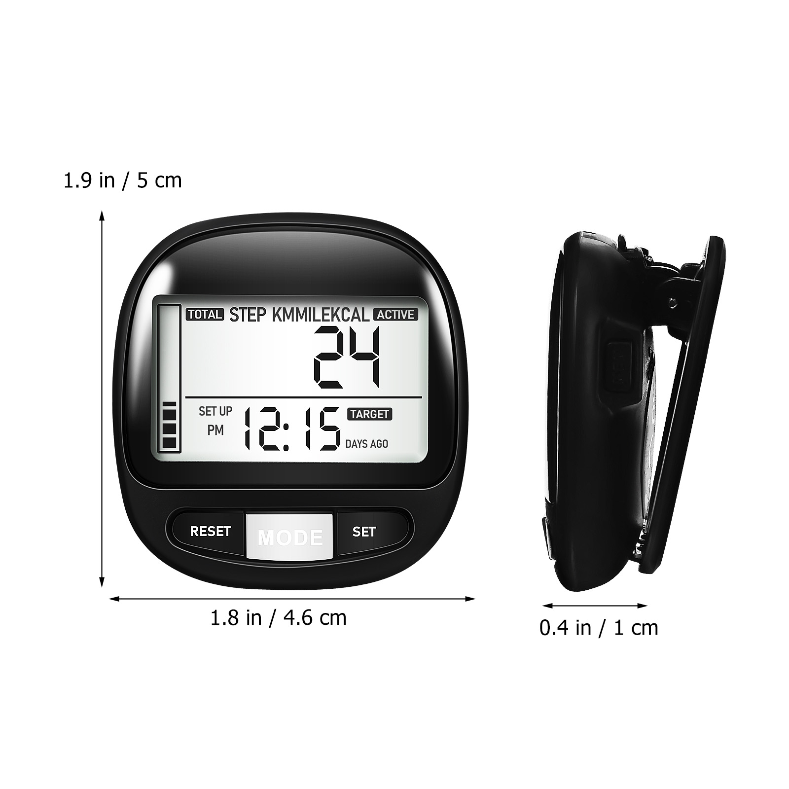 Walking 3D-Schrittzähler, tragbarer Schritt-Tracker, Outdoor-Schrittzähler-Clip, Gehstufen, einfacher Zähler und Kilometer-Tracker mit Uhr