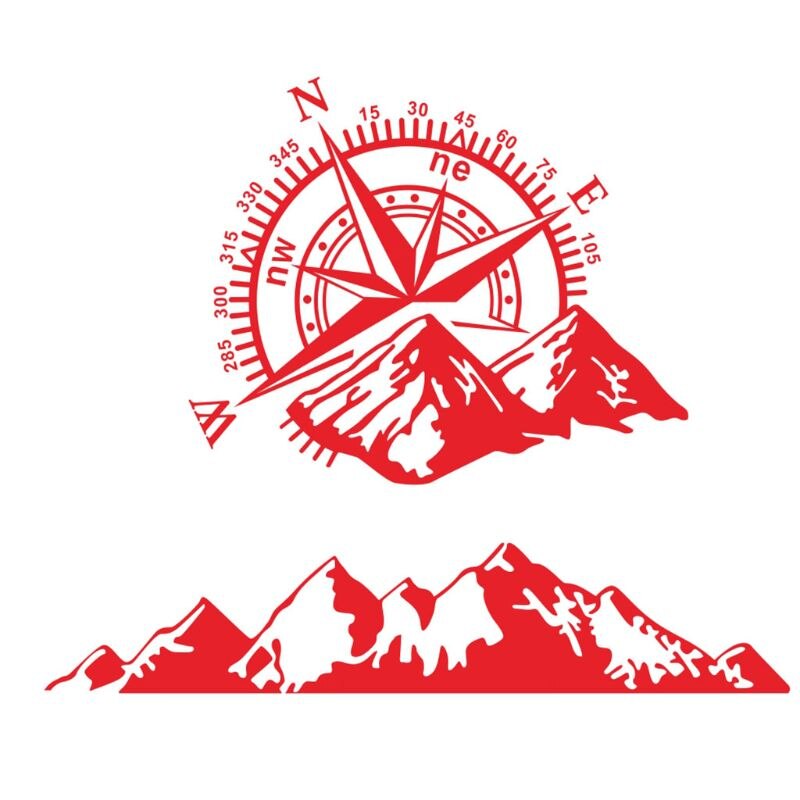 Brújula de montaña para coche, pegatina de vinilo para navegación todoterreno, adhesivo para carrocería de coche: Rojo