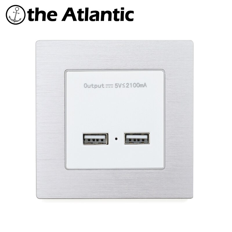 16A Socket Power Outlet EU France Standard Dual USB Outlet Port 5V 2.1A Wall Charger Adapter LED Indicator Aluminum Metal Panel