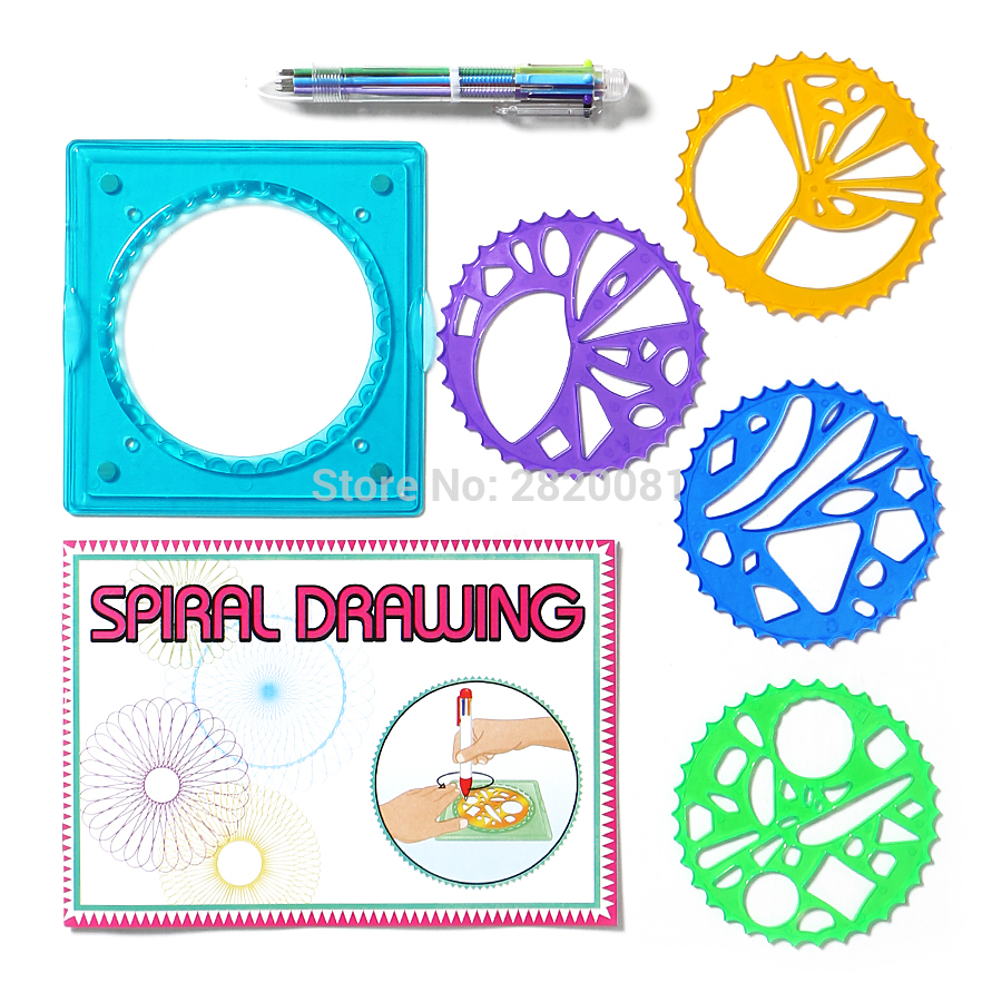 5 st mönster förreglande kugghjul och hjul med färgglada pennuppsättning spirograf deluxe set ritning linjaler spiral ritning leksak för barn