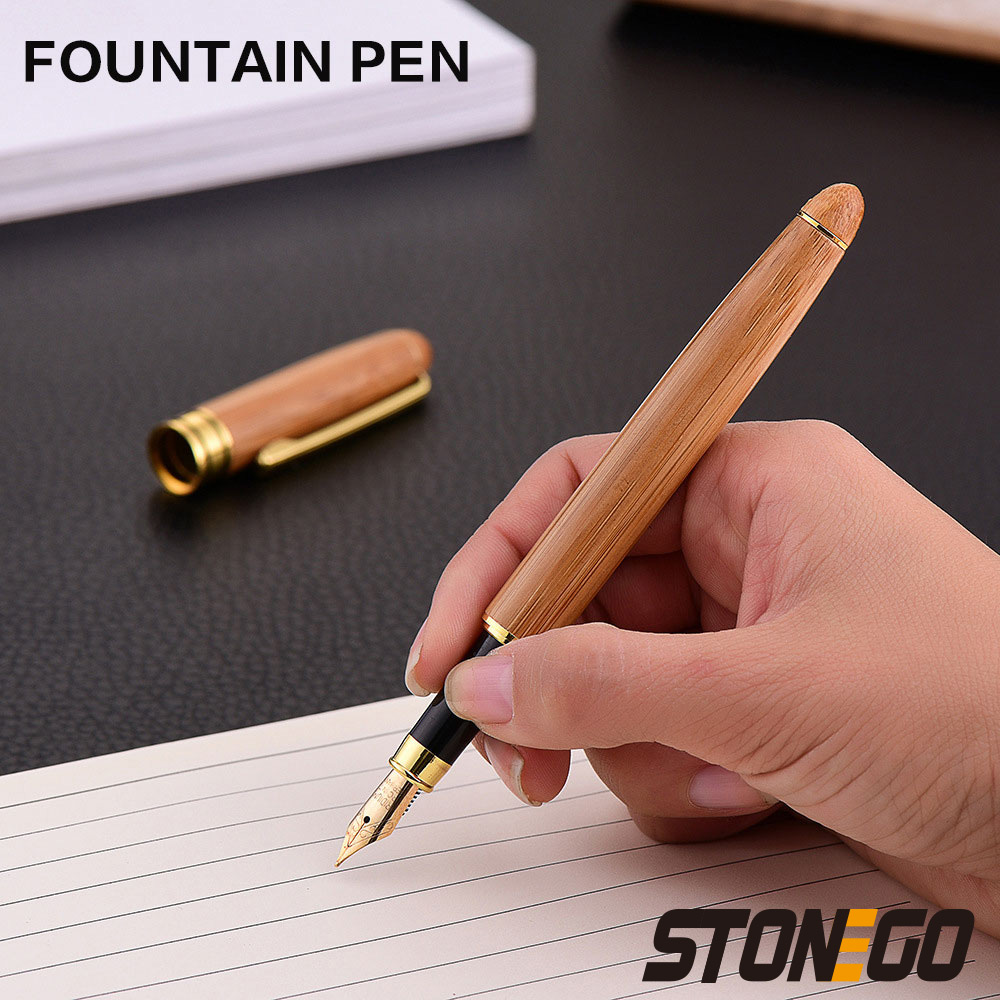 STONEGO Klassiker Luxus-Füllfederhalter aus Holz/Unterschrift, Tinte 0,5 mm, für , Dekoration, Schreiben, Büro, Füllfederhalter, Schreibwaren: Gelb