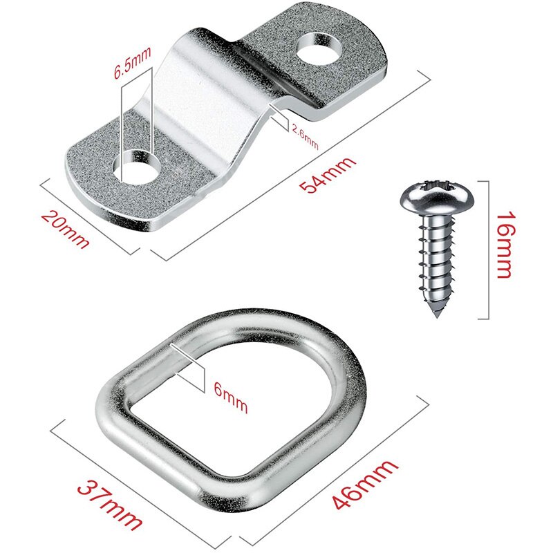 6-- pack d-ring fästring lastankare trailerankare smidd surrningsring, ytmonterad fästring med skruv