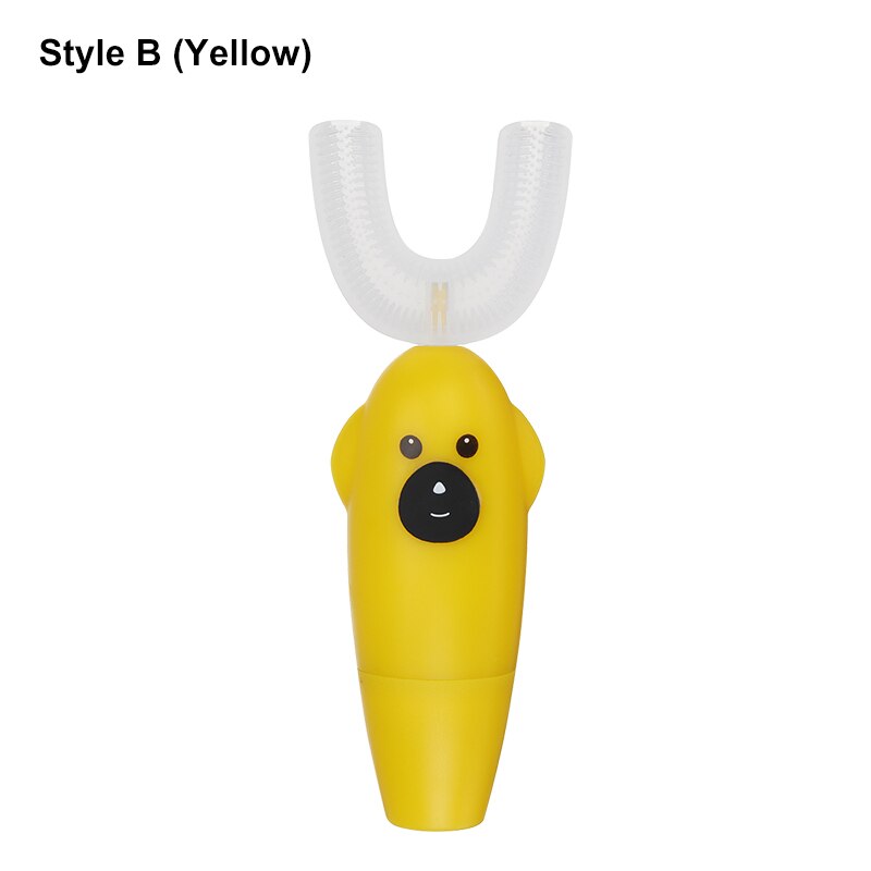 2 Styles Smart Electric Toothbrush 360° U-Shaped Automatic Ultrasonic Cleaning Toothbrush USB Charging for Aged 2-12: Yellow Style B
