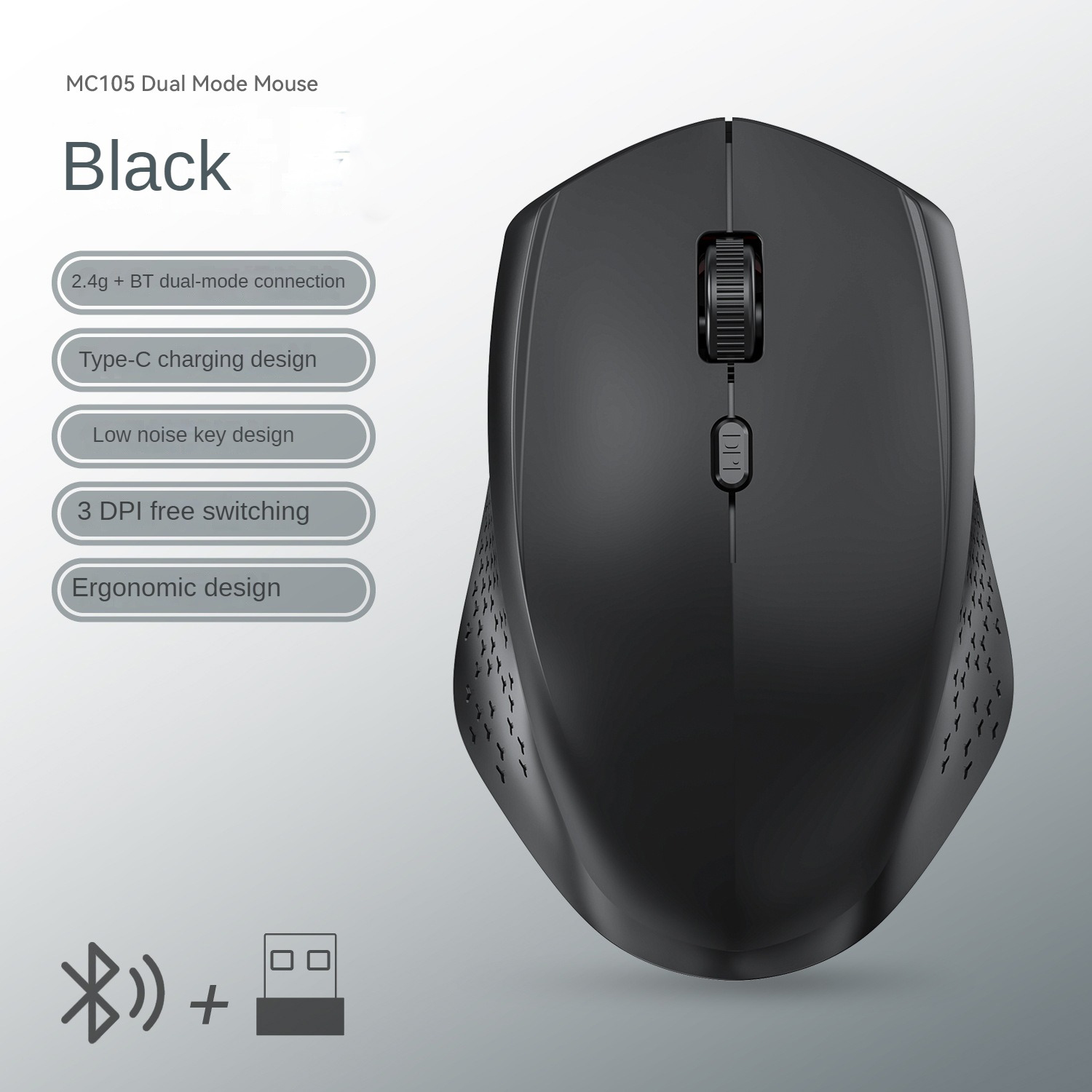 1600 DPI 2.4G/BT Dual Mode Wireless Mice Rechargeable Ergonomic Silent Bluetooth Mouse For Laptop/Notebook/iPad/Tablet/Mac book: WHITE