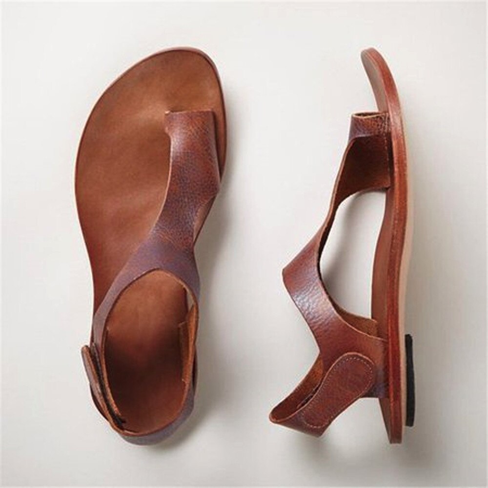 sandalias romanas Primavera Verano Flip Flop zapatos casuales correa de tobillo romano plano Clip Toe zapatos de sandalia planos de cuero