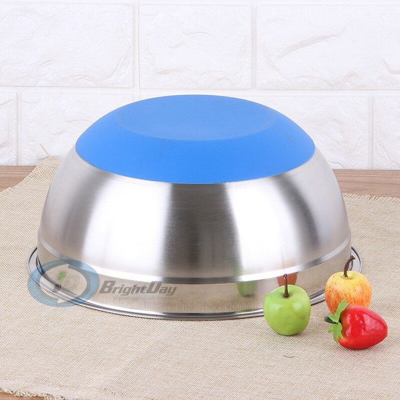 Stainless Steel Mixing Bowl With Lid Home Kitchen Egg Mixer Salad Bowls Non-slip Silicone Bottom Food Storage Bowl Set WY72102