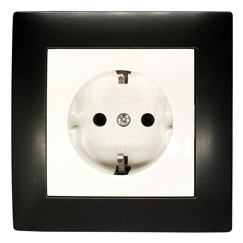 Wall socket singel Socket withearth with brown color frame European standard DIY Socket 16A 250V Decorative: Black