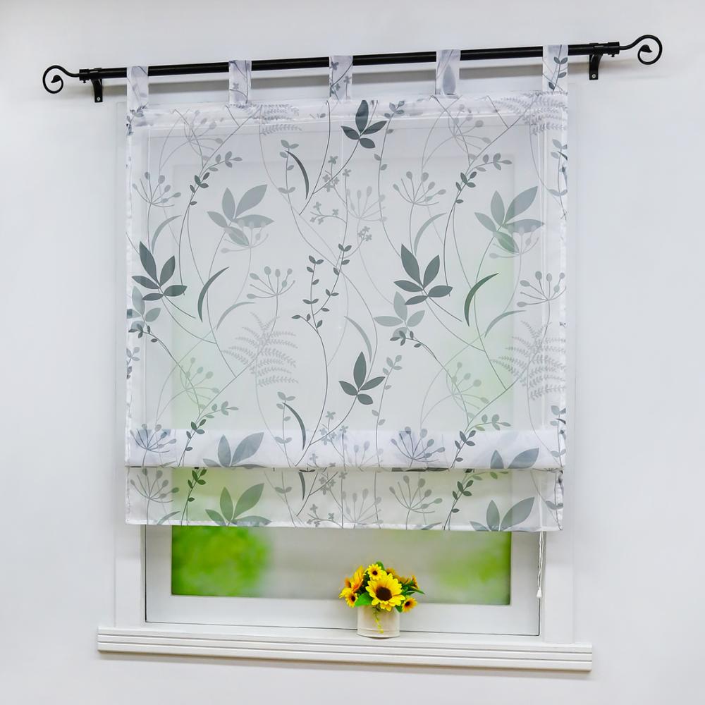 Romerska gardiner löv och kvistar tryckta tyll panel draperier tab top för hem kök dekoration 1 st