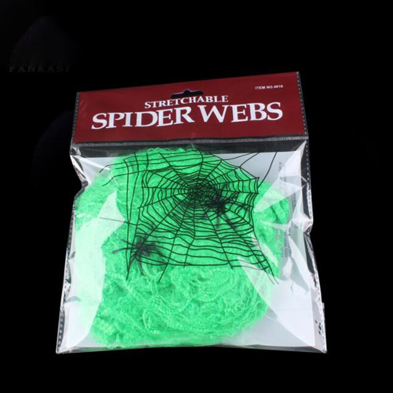 5 Farger Hjemsøkt Hus Spindelvev Dekorasjon Festrekvisitter Skrekkrekvisitt Halloween edderkopp web DIY Simulert Kjemisk Fiber: Grønn