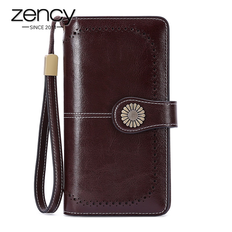 Zency Women's Wallets Made Of Genuine Leather Large Capacity Coin Purse Card Holders Long Wallet Black Grey