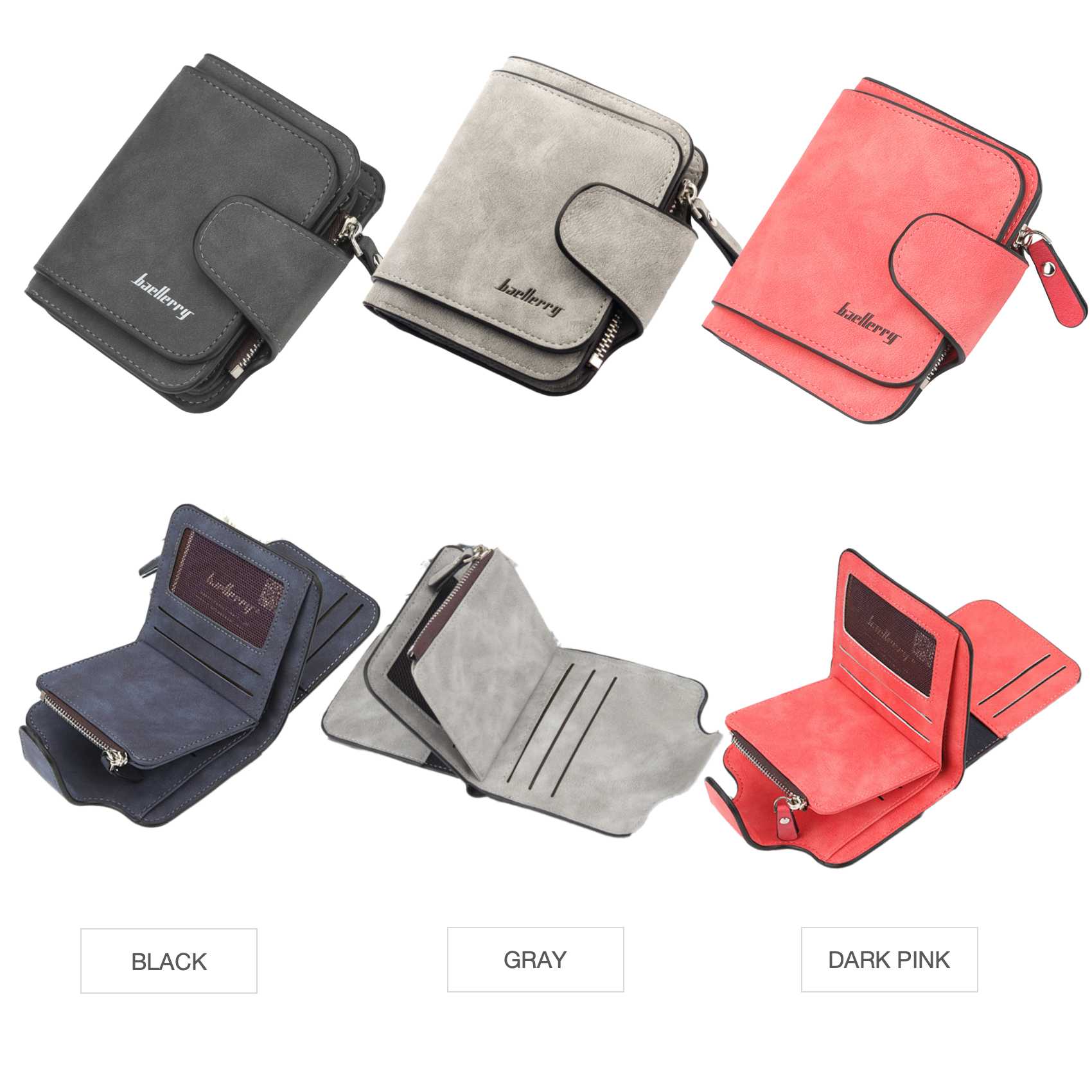 Buckle Abrasive Leather PU Women's Short Wallet Casual Trifold Purse Multi-Card Holder Coin Purse