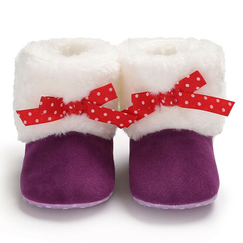 Carino infante Appena nato Del bambino Delle Ragazze Addensare Cachemire di Inverno Della Peluche Stivali Da Neve Bowknot Caldo casuale Scarpe Rosa viola Bianco 0-18M: VIOLA / 7-12 mesi