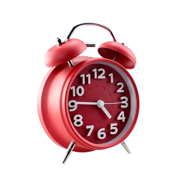 Double Bell Classic Portable Metal Alarm Clock Alarm Clock Silent Alarm Clock Desktop Home Decor Lazy Person: Red